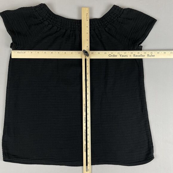 Old Navy Short‎ Sleeve Elastic Gauze Blouse Top Med Black Casual Whimsygoth - Picture 13 of 14